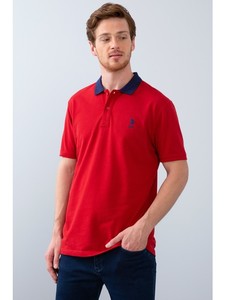 Kırmızı Lacivert Yakalı T-Shirt Basic